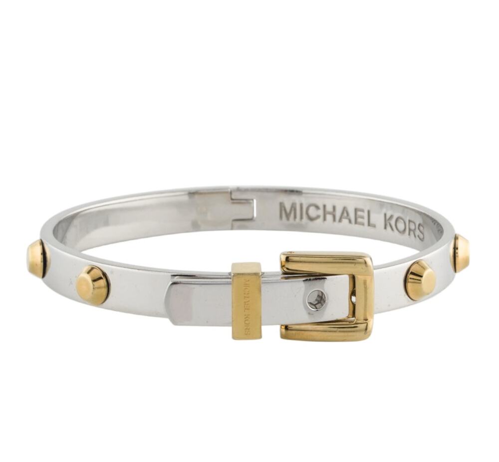 Michael Kors Astor Studded Buckle Bracelet 2 Tone Silver Gold Adjustable